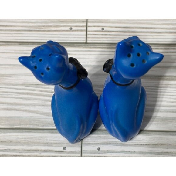 VTG Blue Cat Long Neck Salt & Pepper Shakers MCM Kitschy 4.25" - Picture 5 of 6